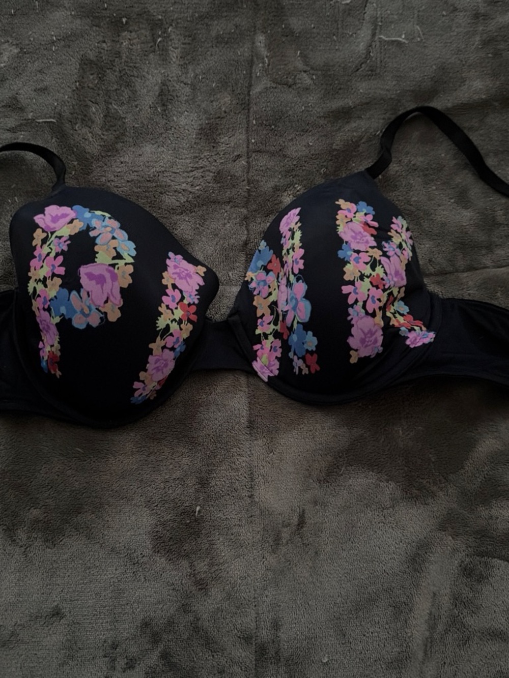 PINK Victoria's Secret Black Bra with Pink & Purple Floral Print